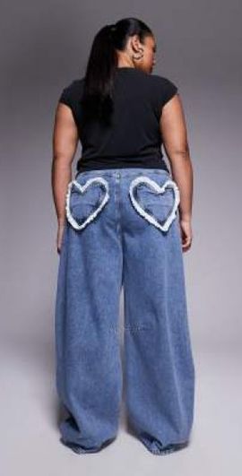 ASOS LUXE ASOS LUXE Curve barrel leg heart pocket jeans in midwash blue