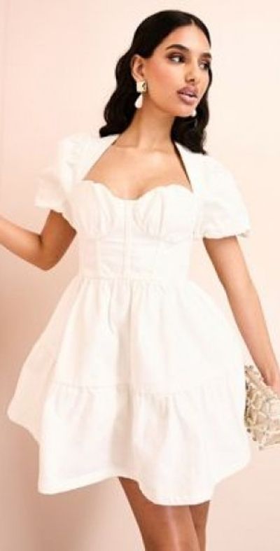 asos white mini dress Dresses | Short White Dresses ASOS LUXE - puff sleeve