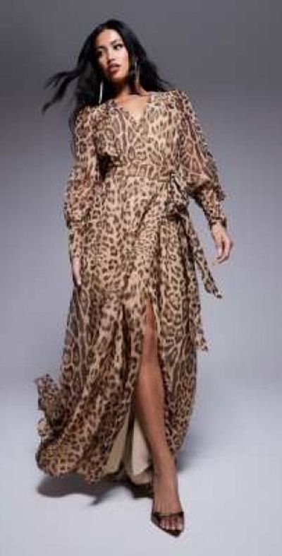 Bardot Bardot wrap maxi dress in leo print-Brown