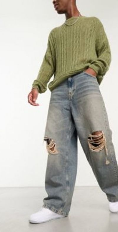 Bershka baggy jeans with yellow casting wash in blue
