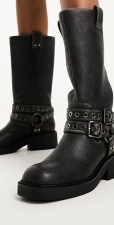 Bershka - buckle detail calf length boots in black