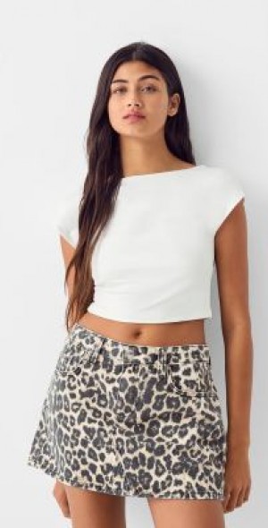 Leopard Print Denim Skirt Cheetah Skirt Mini Bershka Denim Mini