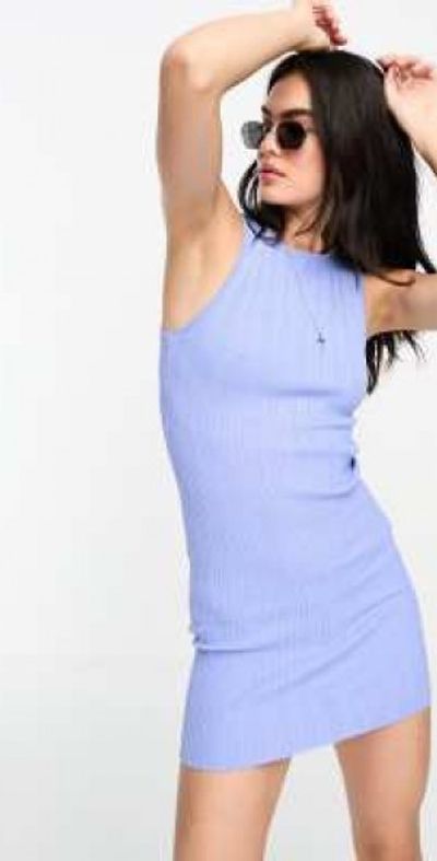 Bershka - knit mini dress in slate blue-Black