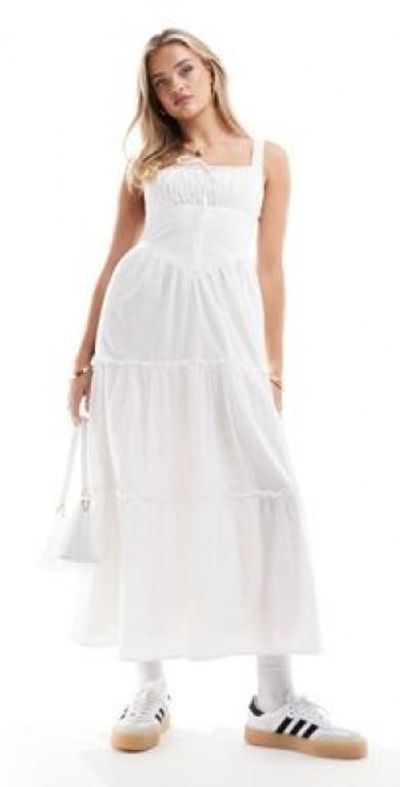 knee length dresses for ladies Milkmaid Polka Dot Puff Sleeve Dress