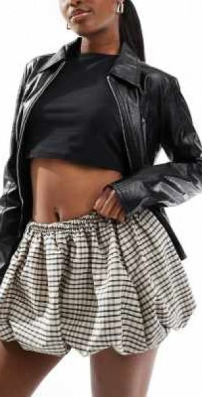 Bershka Bershka puffball mini skirt in brown plaid