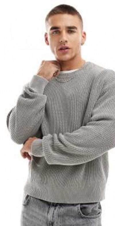 Bershka ribbed knitted sweater in gray