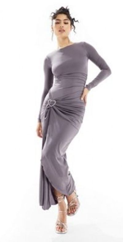 Bershka - ruched side heart detail maxi dress in charcoal-Gray