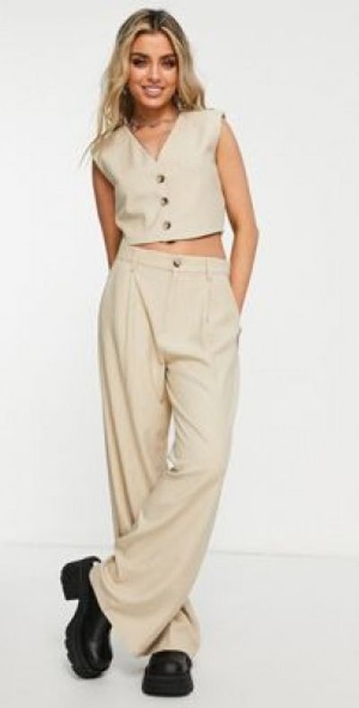 Bershka tailored dad pants in ecru part of a set-White