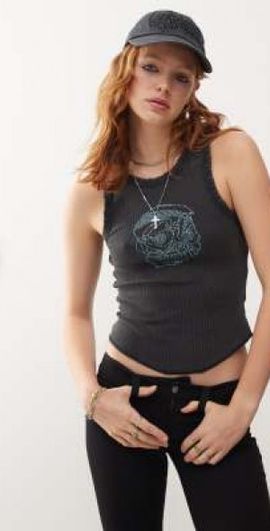 Cheap Monday Cheap Monday jersey rib tank top with rhinestone skull graphic in washed black