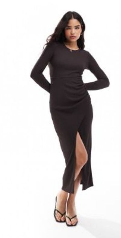 Closet London - long sleeve maxi dress in chocolate-Brown Closet London - long sleeve maxi dress in chocolate-Brown