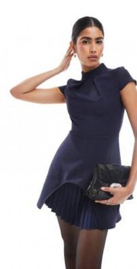 open lace back dress Navy Timeless Pleated Dress Parent main image 1