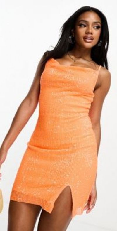 white christmas dresses Orange Sexy Spaghetti Strap Tank Top Casual Skirt 2 Piece Ruched Outfits Club Midi Set_ M main image 1