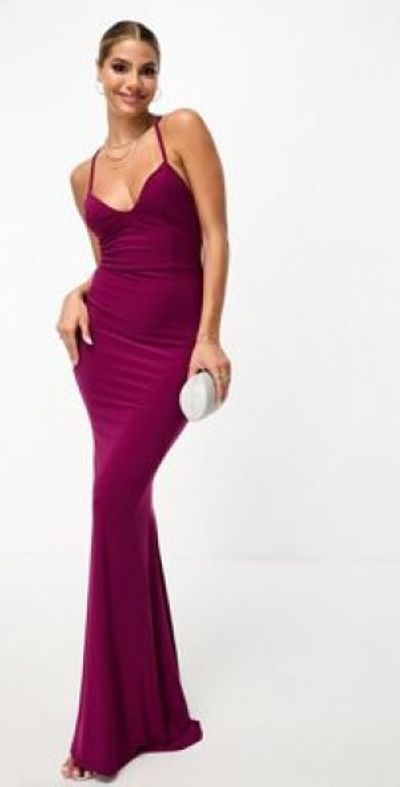 Club L London Violet strappy tie back fishtail maxi dress in - Main Image