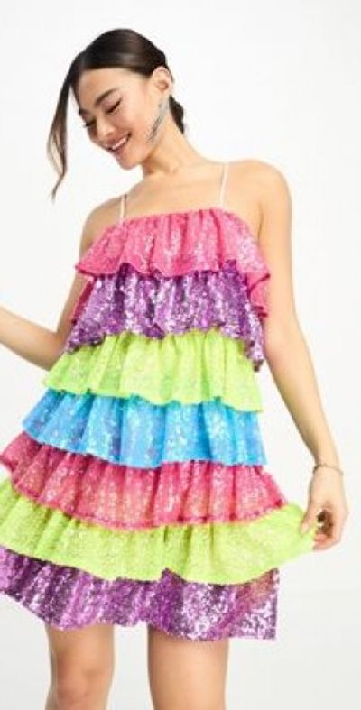 slim fit dress slacks Pre-Sale] Y2K Rainbow Sequins Deep V-Neck Backless Dress main image 1