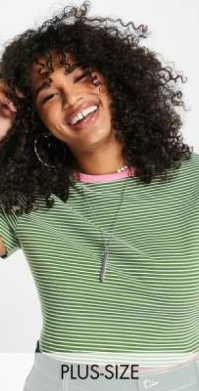 Collusion COLLUSION Plus short sleeve ringer T-shirt in green stripe