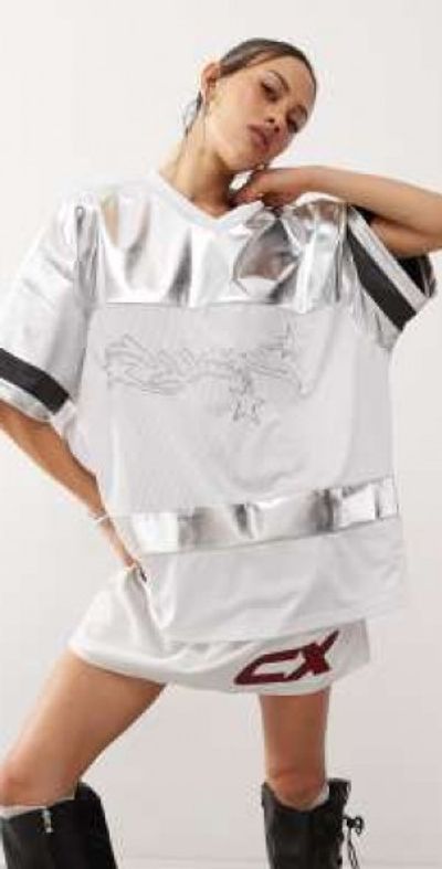 Collusion COLLUSION short sleeve oversized sporty metallic top-Multi