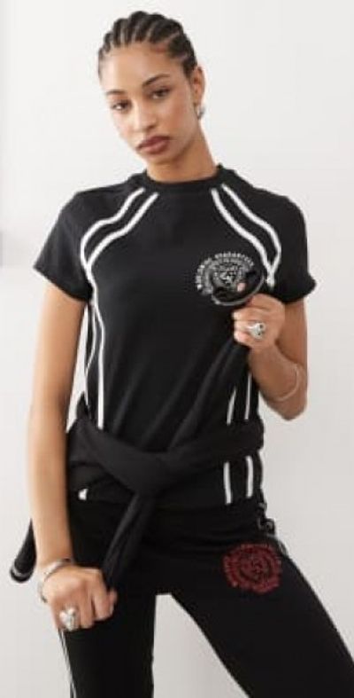 Collusion COLLUSION shrunken sporty baby tee with piping in black - part of a set
