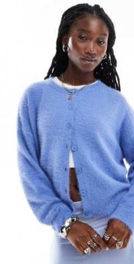 Daisy Street Daisy Street blue fluffy eyelash knit boxy crew neck cardigan