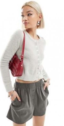 Daisy Street Daisy Street micro button up knit cardigan in heather gray