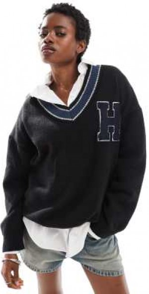 Varsity Shorts Karl Pullover Damen Black Karl Lagerfeld Knitwear