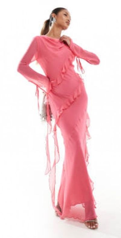 Daska - chiffon ruffle maxi dress in bubblegum pink
