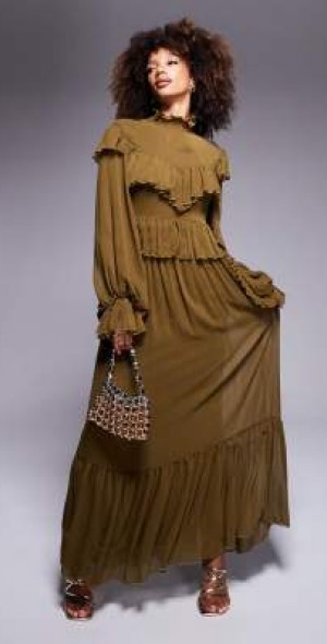 Daphne High Neck Maxi Dress - Olive main image 1