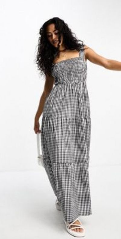 Esme - Esmee Exclusive shirred waist maxi summer dress in black and white  gingham-Multi