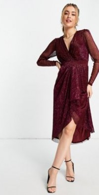 Plum Metallic Embellished Drape Dress main image 0