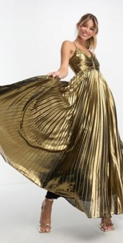 Ever New - metallic pleated cross over maxi dress in gold
