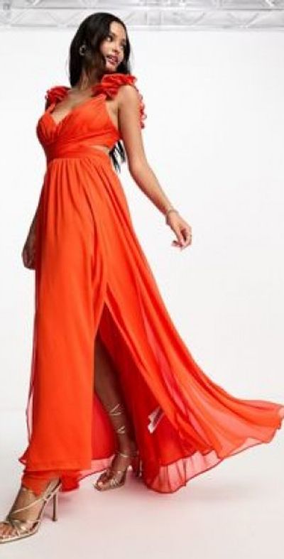evernew red dress A stunning, floor-length maxi dress with an 00s edge. Shop our Poppy Asymmetrical Ruffle Gown. #EverNewStyle