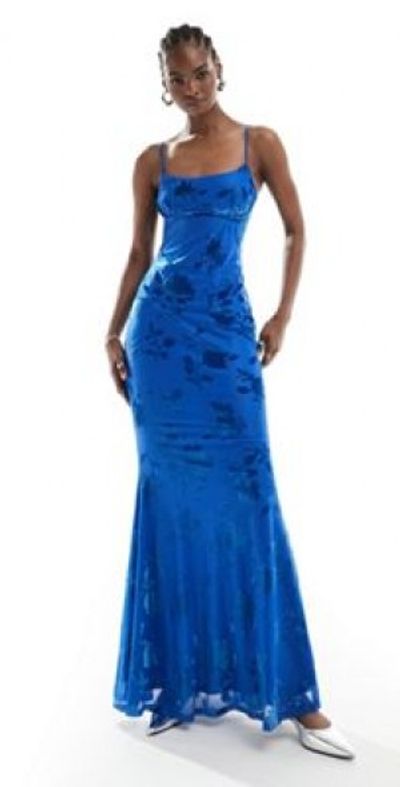 Extro & Vert - strappy floral burnout maxi dress in cobalt blue