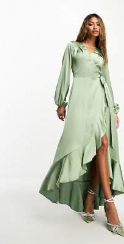 flounce london green dress Wrap maxi dress