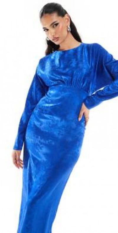 Flounce London - satin maxi dress with kimono sleeve in blue