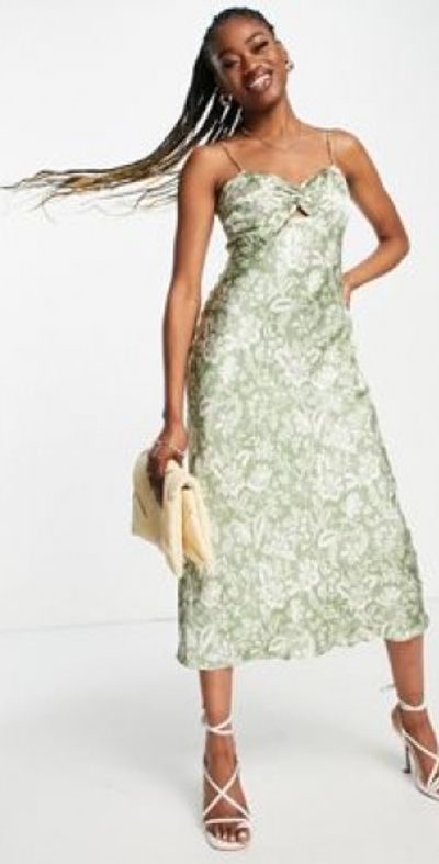 Forever New - Ever New peekaboo satin slip dress in sage floral-Green Forever New - Ever New peekaboo satin slip dress in sage floral-Green