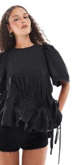 Ghospell asymmetric ruched top in black