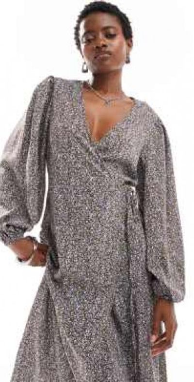 Glamorous Glamorous maxi wrap dress in brown blue floral-Multi