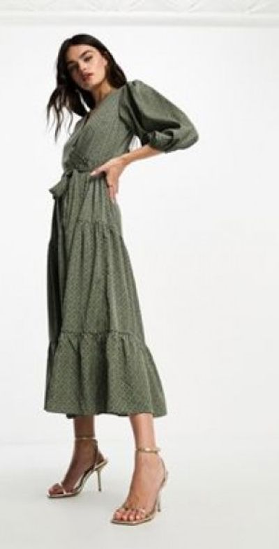 Glamorous Glamorous wrap tiered maxi dress in blue ditsy