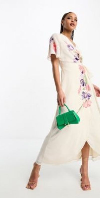 Hope & Ivy - embroidered floral maxi dress in ivory-White