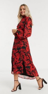 hope & ivy high neck midi dress with open back in blue floral