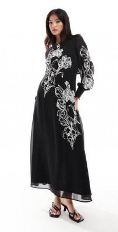 Hope & Ivy - premium full maxi dress in black and white embroidery