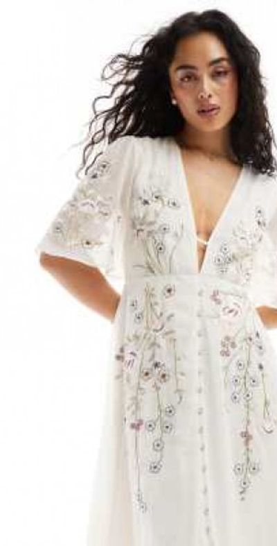asos design midi dress with pretty floral and bird embroidery ASOS DESIGN ultimate midi tea dress with collar and floral embroidery in black
