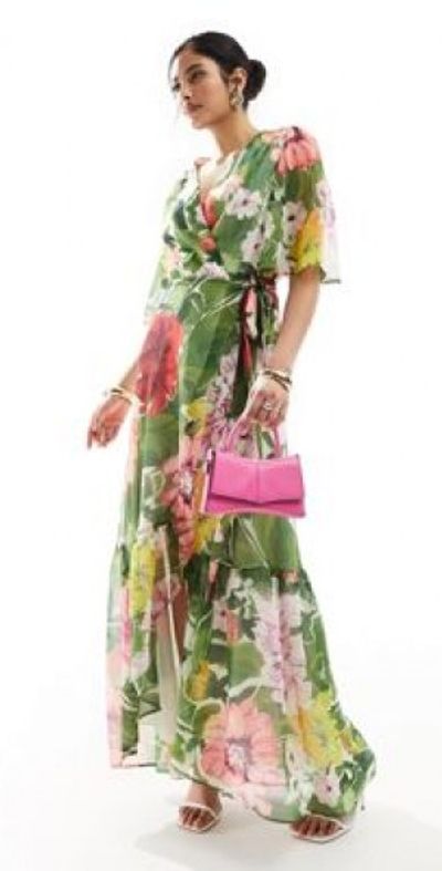 Hope & Ivy - wrap maxi dress in green floral print