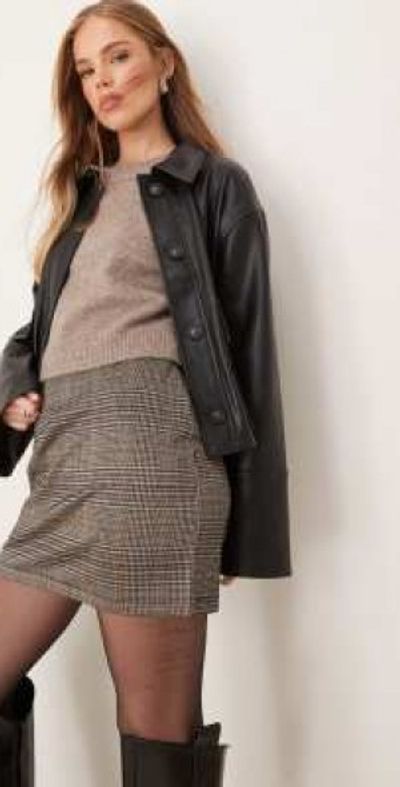 JDY JDY check mini skirt in light brown