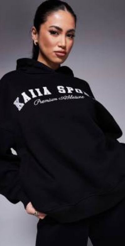 Kaiia Kaiia sport embroidered logo oversized hoodie in black and white