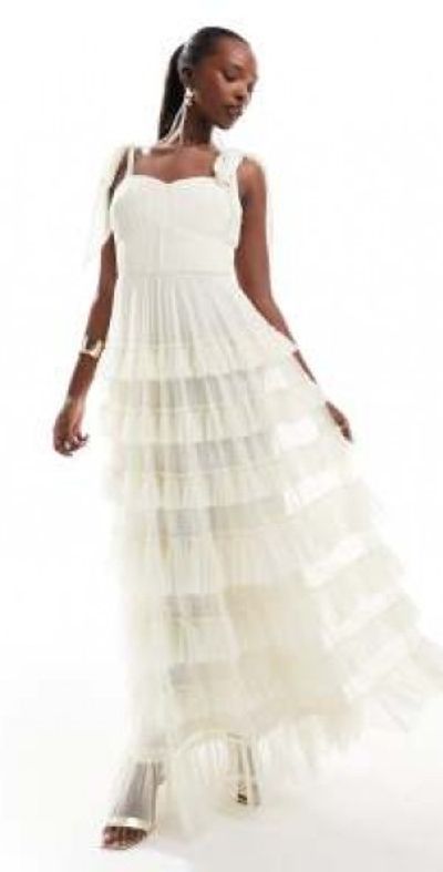 lace and beads ruffle dress Lace & Beads Melody Blue Floral Frill Maxi Dress – Love My Apparel