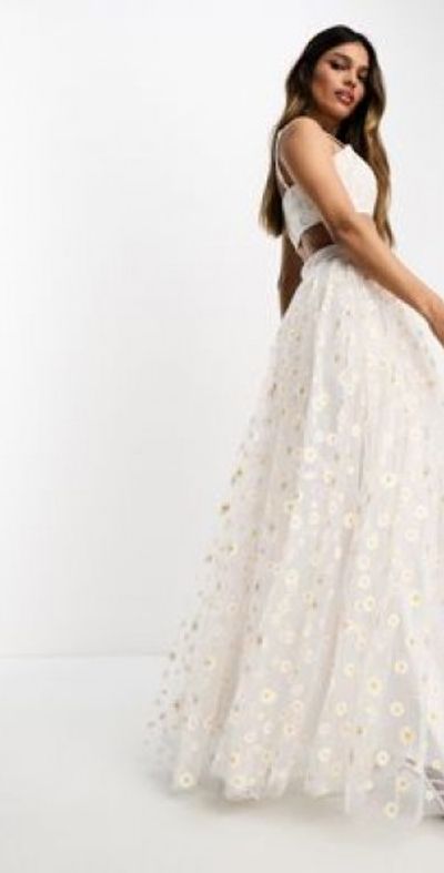 Lace & Beads - exclusive tulle maxi skirt in white daisy - part of a set