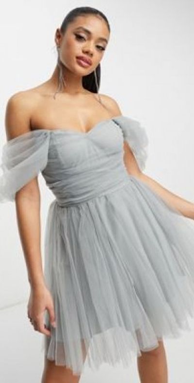 Lace & Beads - exclusive wrapped tulle mini dress in light gray Lace & Beads - exclusive wrapped tulle mini dress in light gray