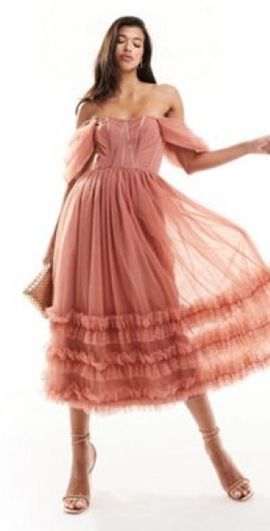 Lace & Beads - exclusive wrapped tulle mini dress in light gray