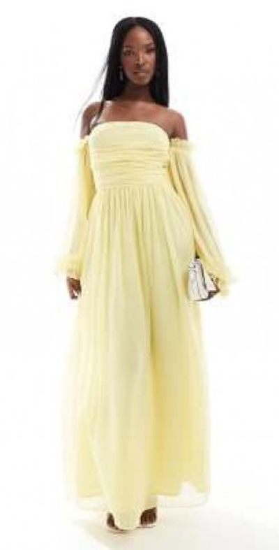 lace and beads yellow dress Melody Maxi Dress in Yellow Floral  Lace & Beads