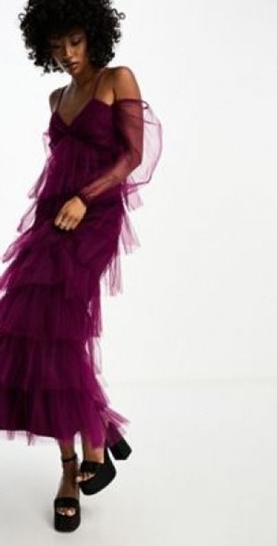 lace and beads tulle dress Lace & Beads Ophelia Pink Tulle Maxi Dress – Love My Apparel main image 1
